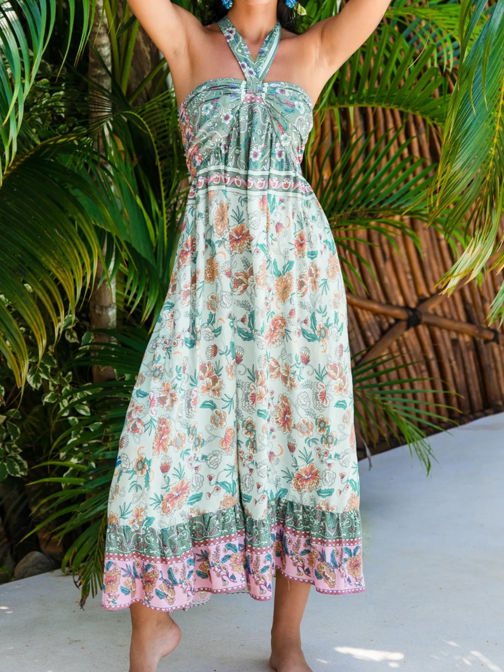 Cupshe Floral Boho Halter Maxi Dress NWOT Size M